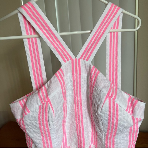 Lilly Pulitzer Jenette Halter Midi Dress Havana Pink Stripes Seersucker Size 10 - Picture 2 of 16